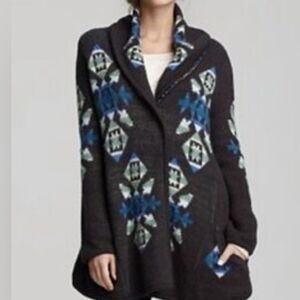 We The Free Wool Blend Cardigan Aztec Navajo Southwestern Shawl Collar Boho